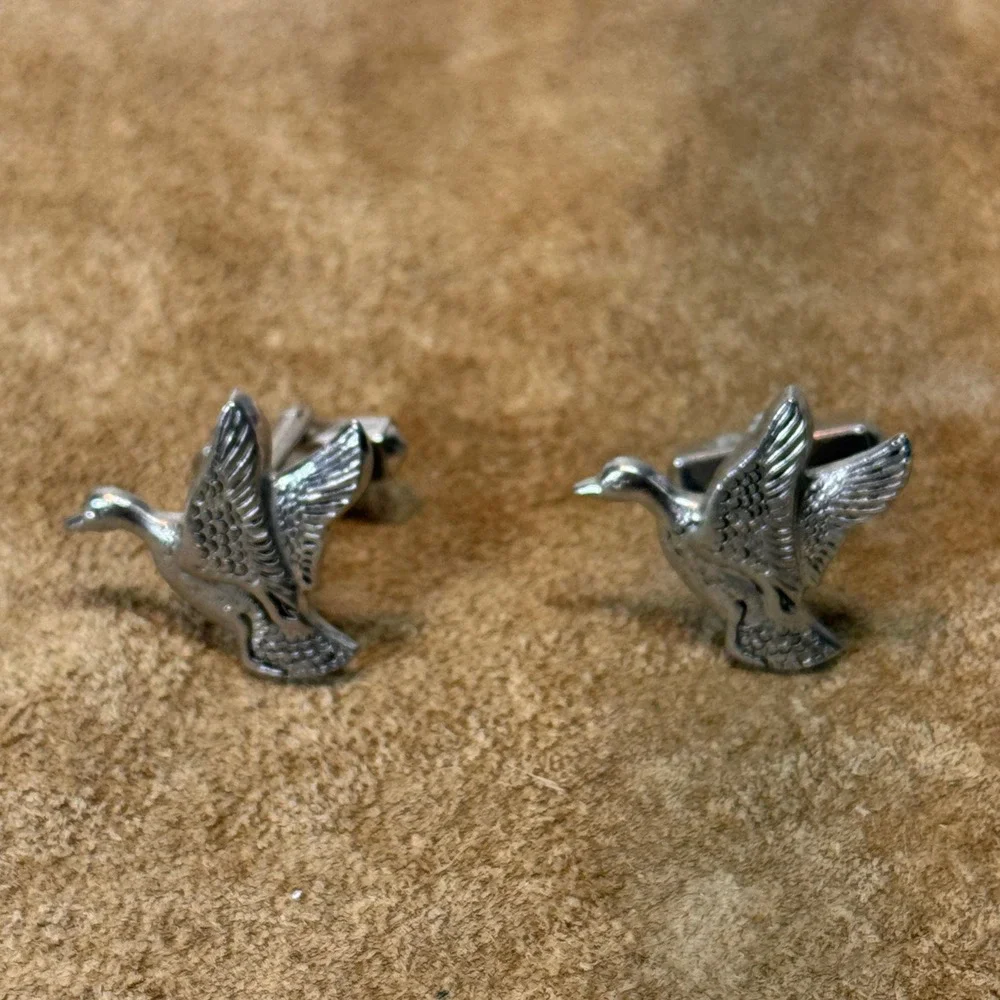 Swank Duck Cufflinks Men Silver Tone Flying Bird Hunting Sporting Vintage 60s